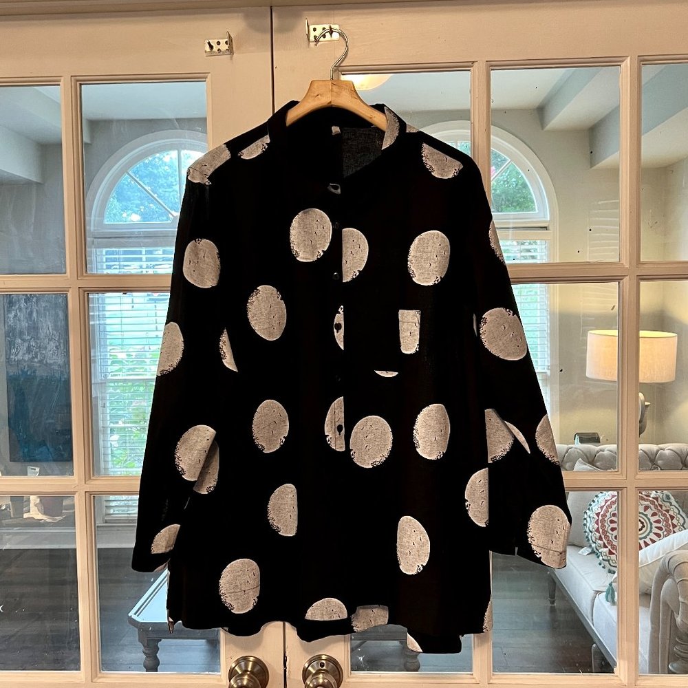 Minibee Women's Button Down Tunic Tops Polka Blouse Cotton Shirt